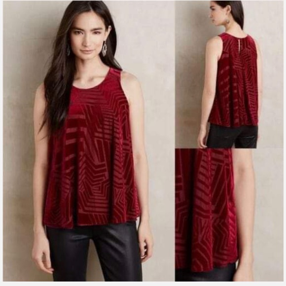 Anthropologie Tops - Anthropologie Sundays In Brooklyn Red Velvet Sleeveless Tank Top